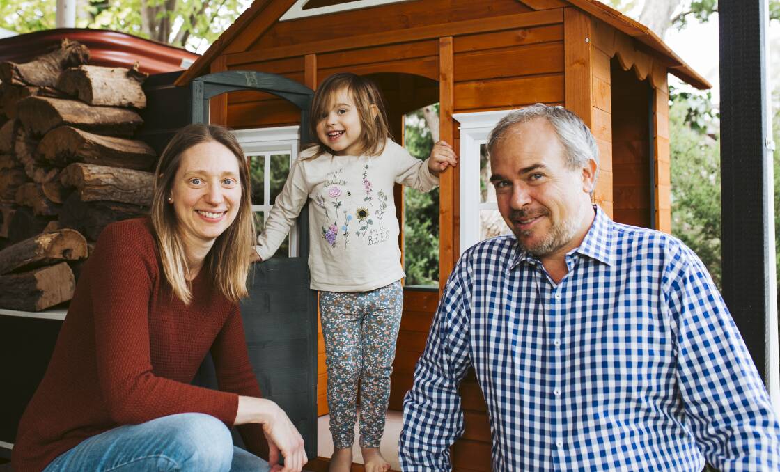 Alison and Craig Dadds with their two-year-old daughter Amelia. The child care centre the Dadds use has closed. Picture: Jamila Toderas