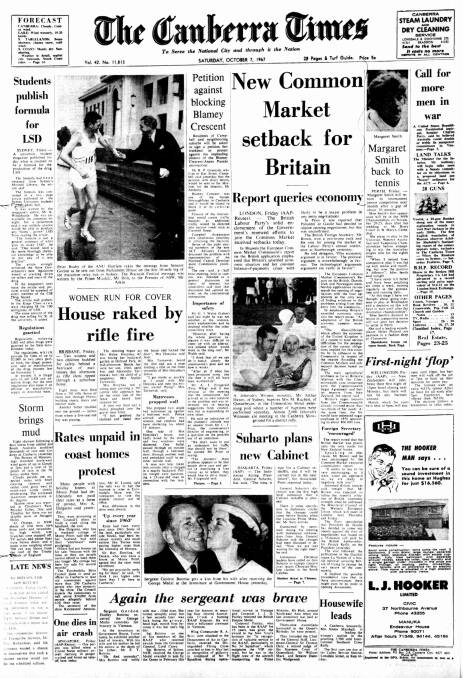 The front page of The Canberra Times on October 7, 1972.