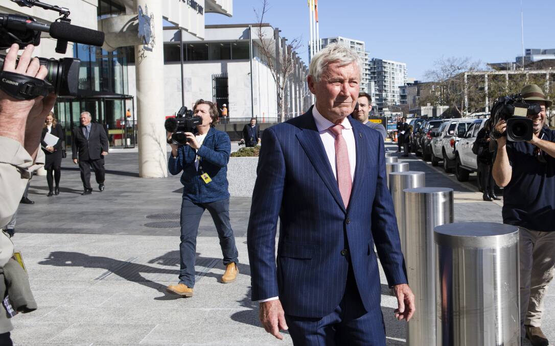 Bernard Collaery leaving the ACT Magistrates Court. Picture: Jamila Toderas