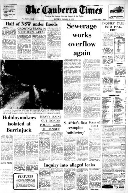 The front page of The Canberra Times on January 12, 1974.