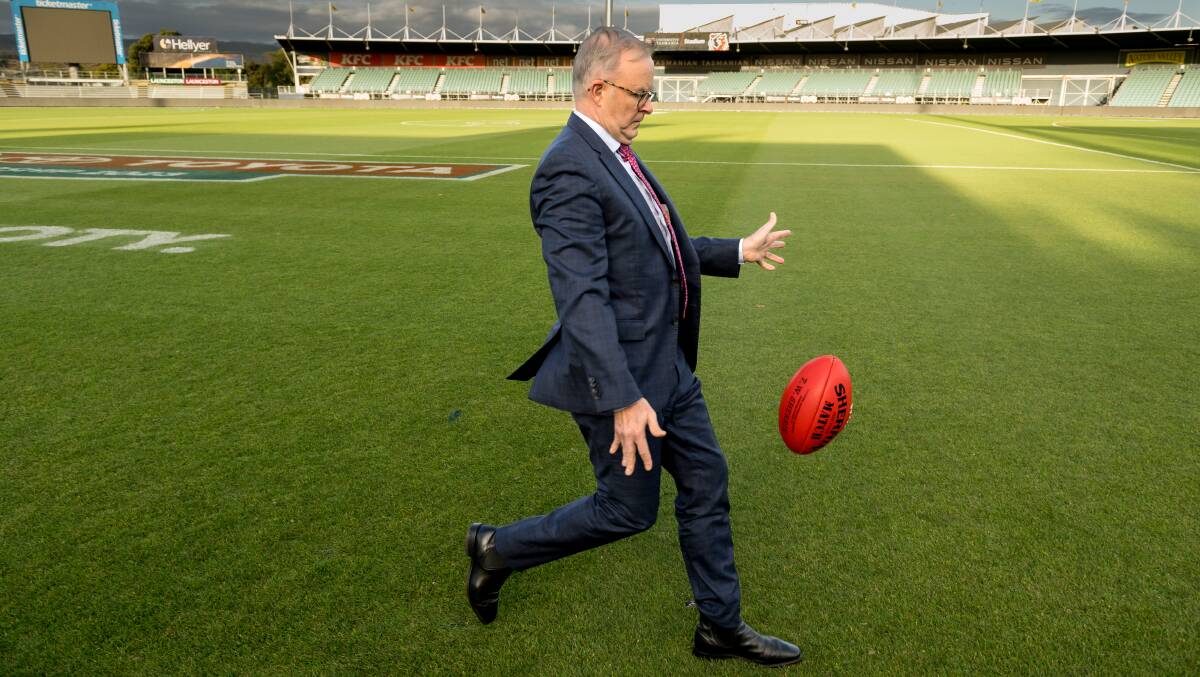 Costs associated with a new Tasmania football stadium could soar like an Anthony Albanese drop punt. Picture by Phillip Biggs