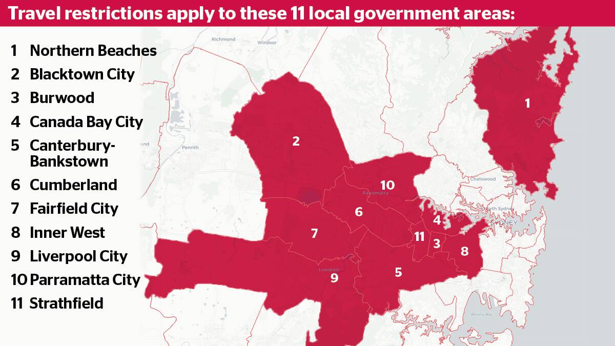 Restrictions still apply to these 11 Greater Sydney local government areas.