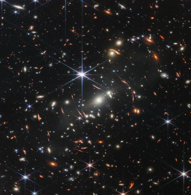The first image from James Webb Space Telescope showing the deepest image of the distant universe to date. Image: NASA, ESA, CSA, and STScI
