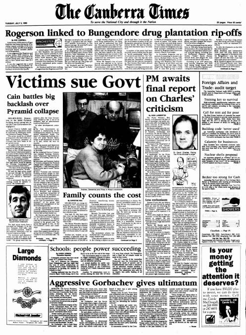 The front page of The Canberra times on July 3, 1990.