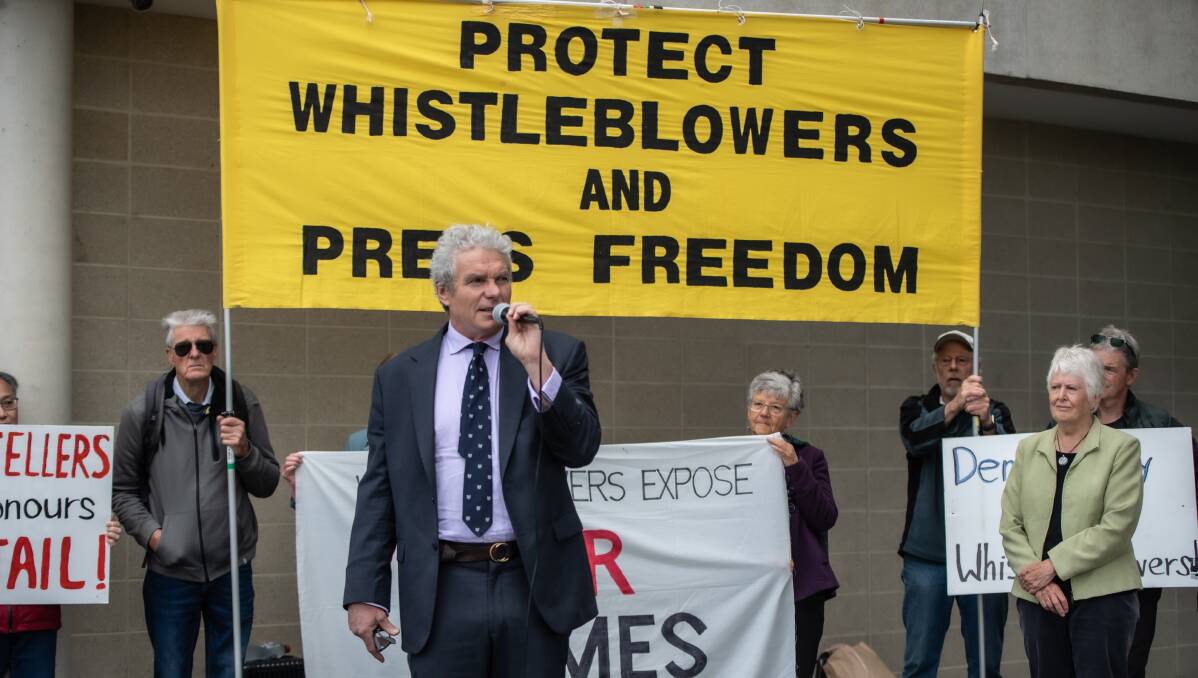Army whistleblower David McBride speaks outside court. Picture by Karleen Minney
