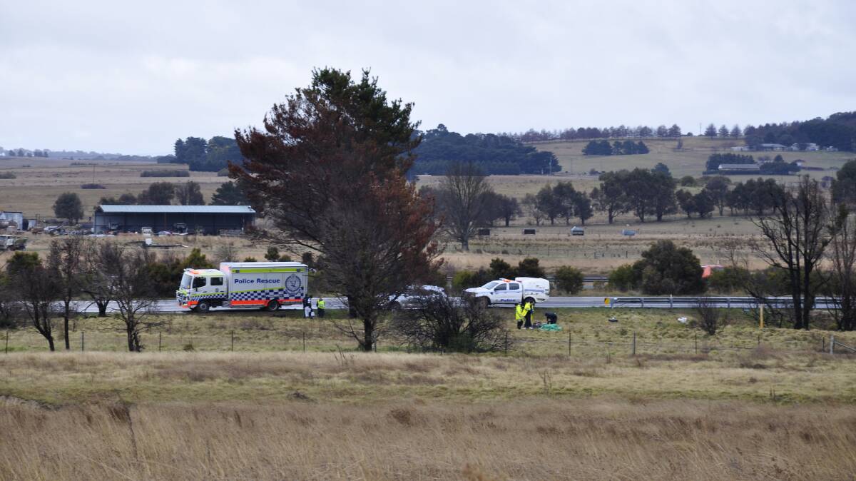 Police searched land off the Hume Highway bypass at Goulburn in July after a woman found human remains. Picture by Louise Thrower