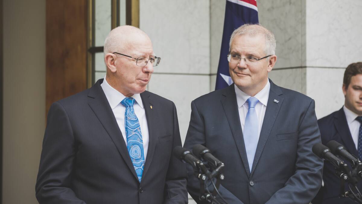 Governor-General David Hurley and former prime minister Scott Morrison. Picture by Jamila Toderas