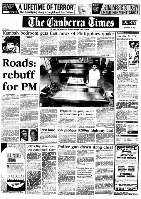 The front page of The Canberra Times on December 17, 1989.