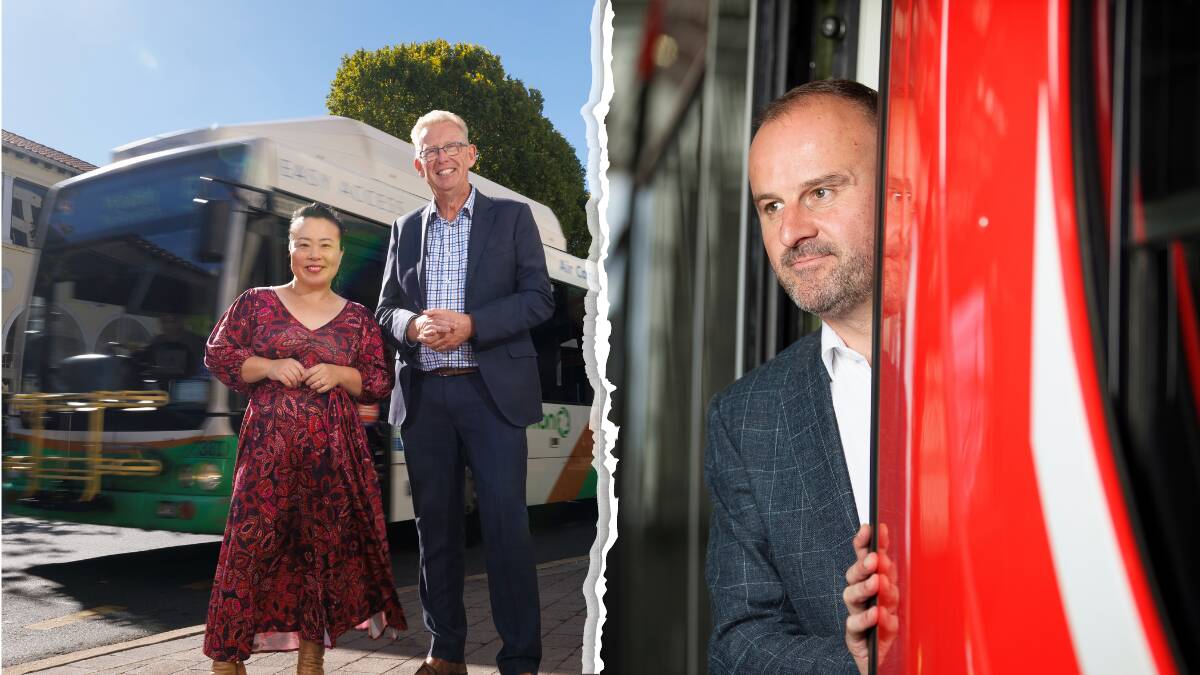 Opposition Leader Elizabeth Lee and transport spokesman Mark Parton, and Chief Minister Andrew Barr. Pictures by Keegan Carroll, Sitthixay Ditthavong