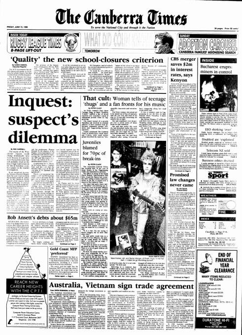 The front page of The Canberra Times on June 15, 1990.