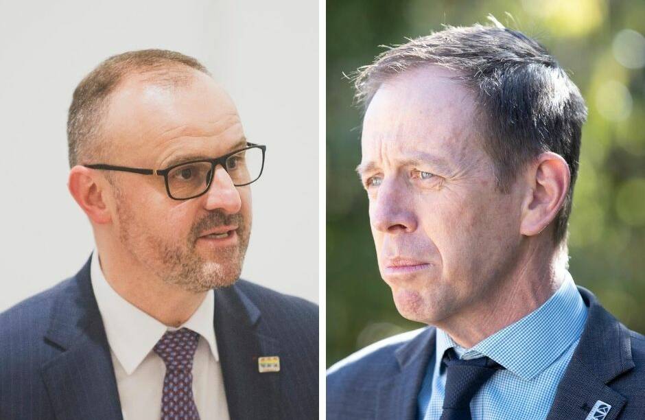 Labor leader Andrew Barr (left) signed a power sharing deal with Greens counterpart Shane Rattenbury to form government in 2016. Pictures: Dion Georgopoulos and Elesa Kurtz