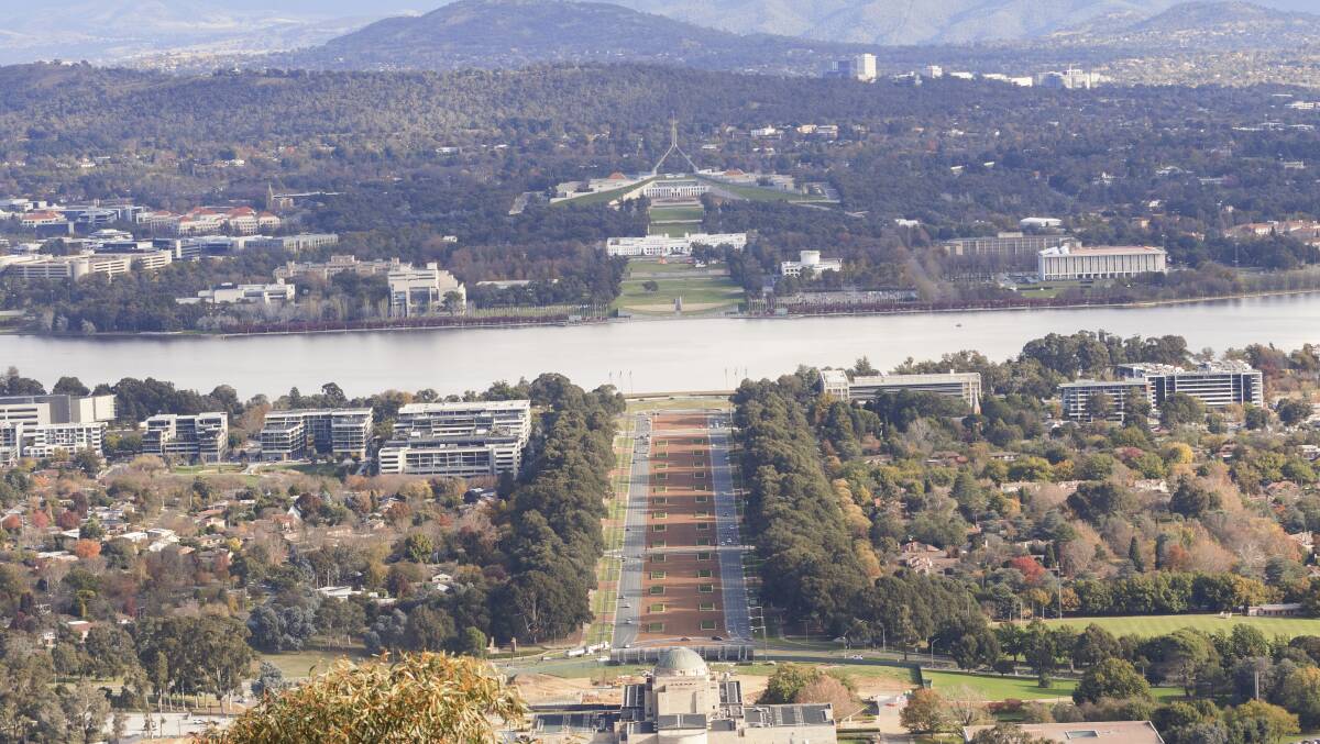 The view from the Australian War Memorial to Parliament House. Picture by Keegan Carroll