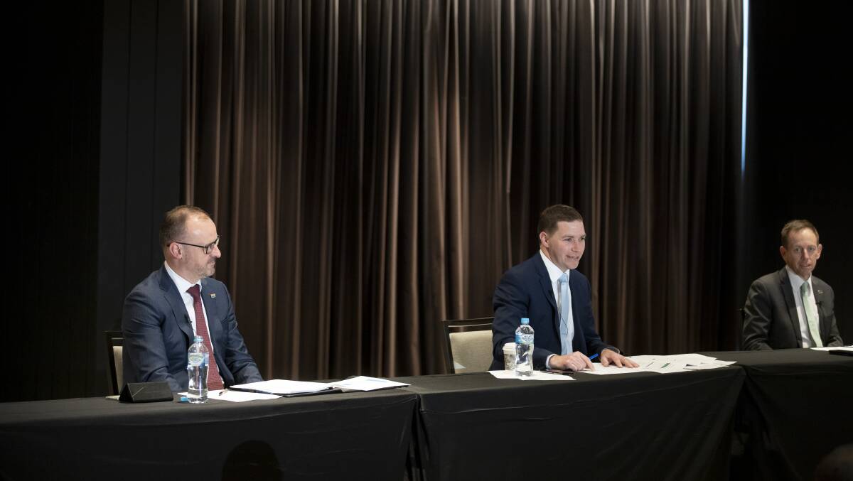 From left: Labor's Andrew Barr, Liberals' Alistair Coe and the Greens' Shane Rattenbury. Picture: Sitthixay Ditthavong