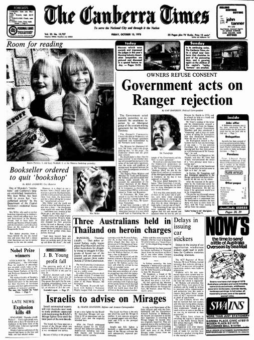 The front page of The Canberra Times on October 13, 1978.