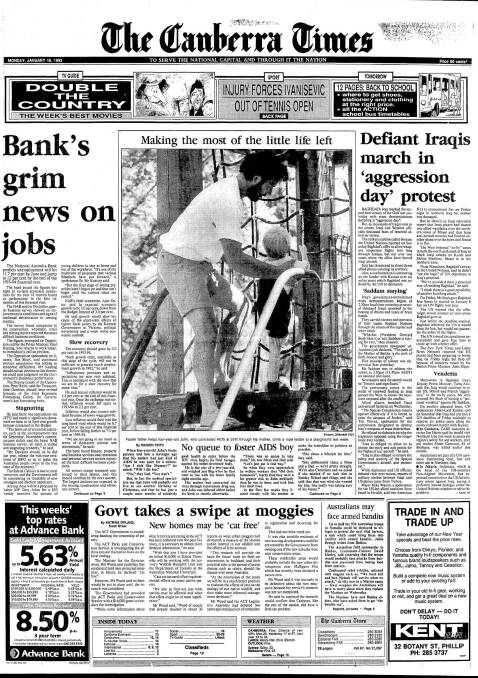 The Canberra Times front page for January 18, 1993.