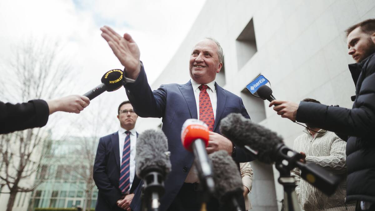 Nationals MP Barnaby Joyce addresses the media after being elected as party leader for the second time in his career. Picture: Dion Georgopoulos
