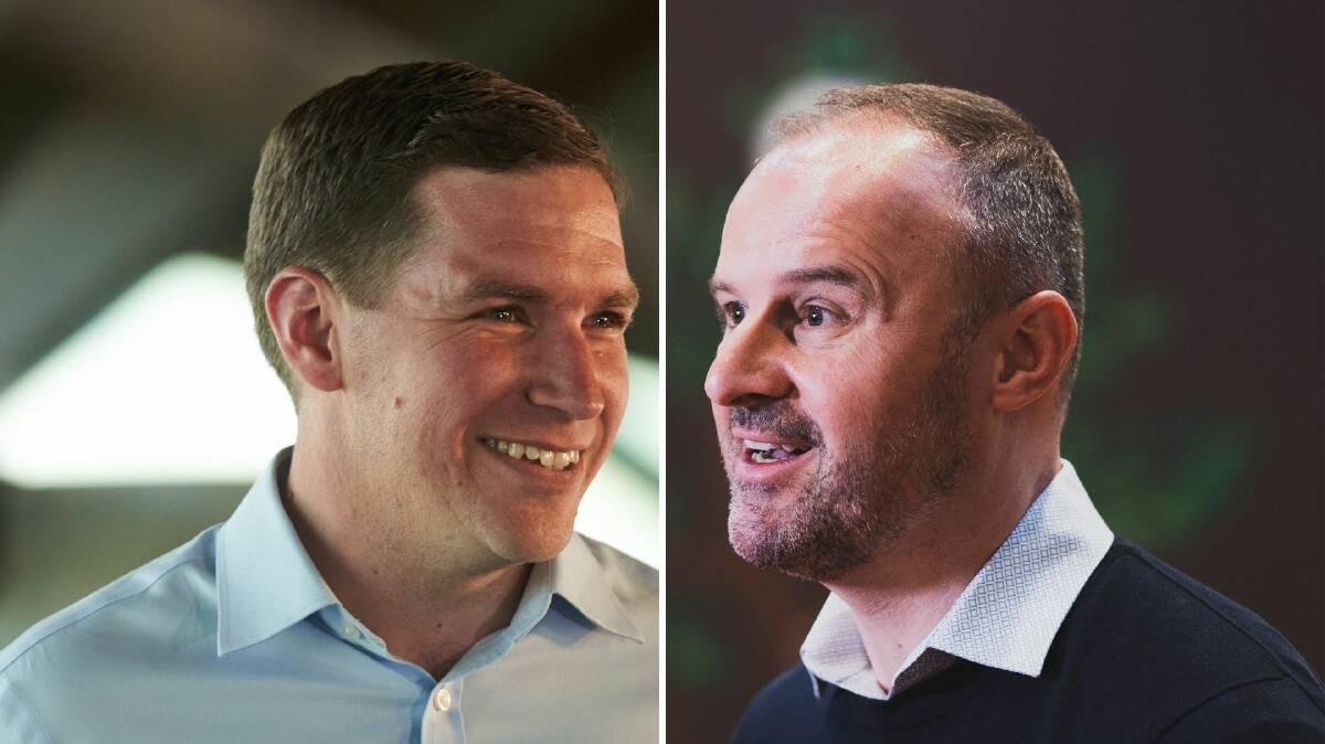 Canberra Liberals leader Alistair Coe (left) and ACT Labor leader Andrew Barr (right). Both expect the ACT election result to be close. Pictures: Matt Loxton and Dion Georgopoulos