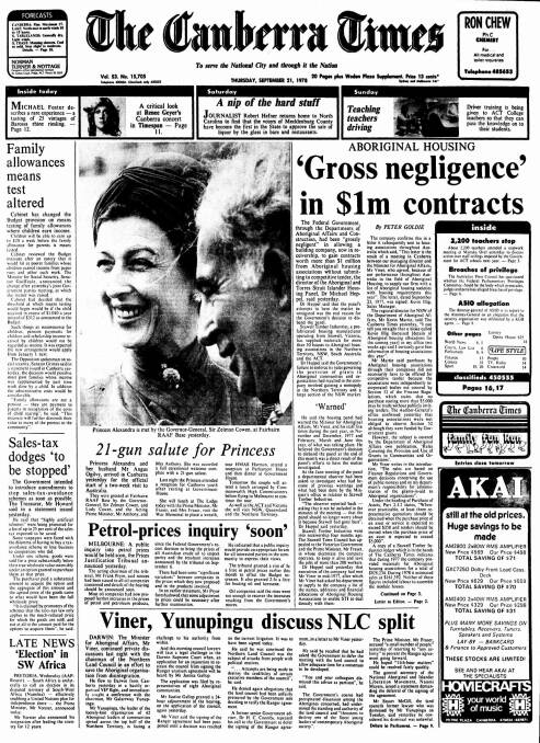 The front page of The Canberra Times on September 21, 1978.