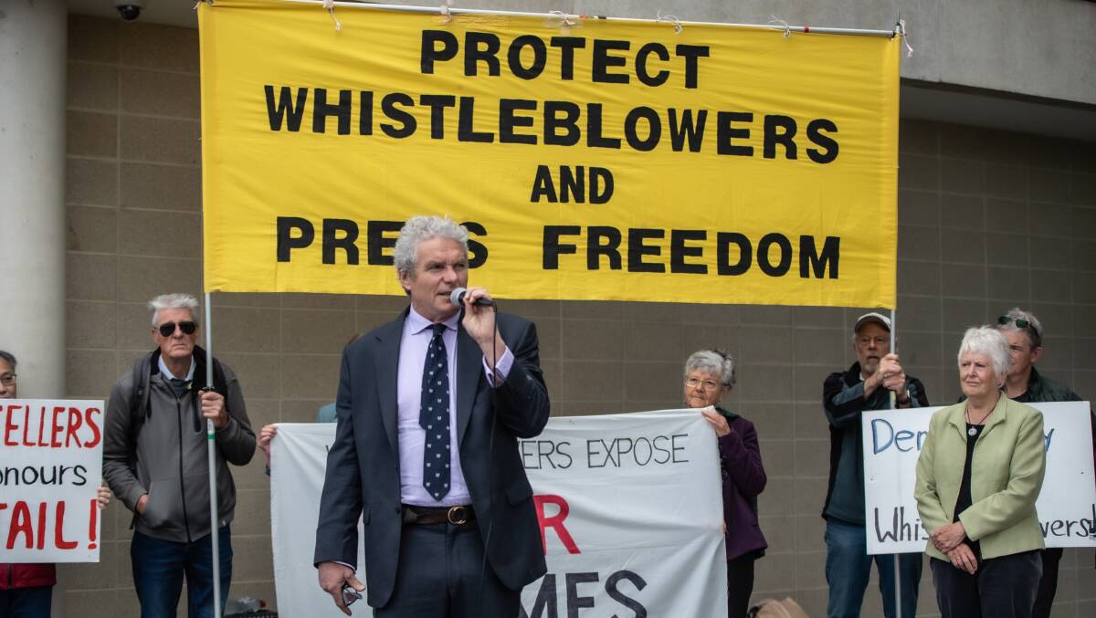 David McBride speaking outside a Canberra court. Picture by Karleen Minney