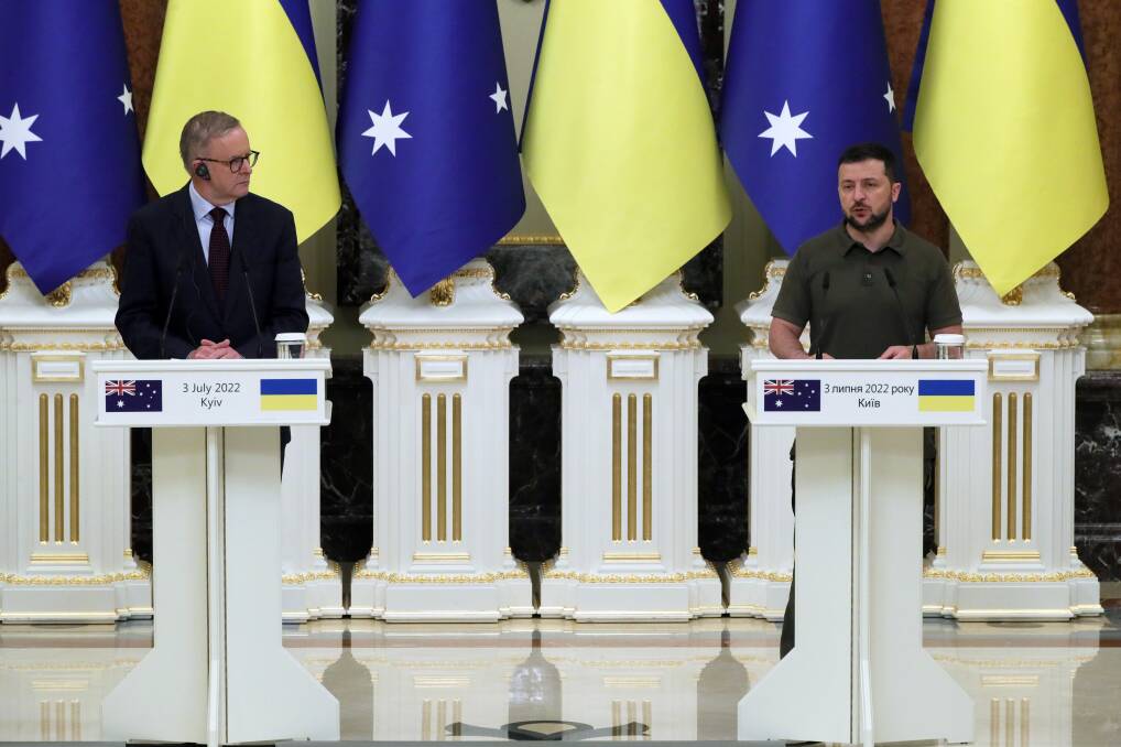 Anthony Albanese and Ukraine President Volodymyr Zelenskyy in Kyiv earlier this year. Picture Getty Images