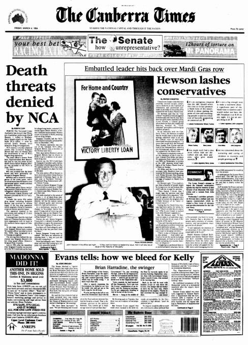 The front page of The Canberra Times on March 4, 1994.