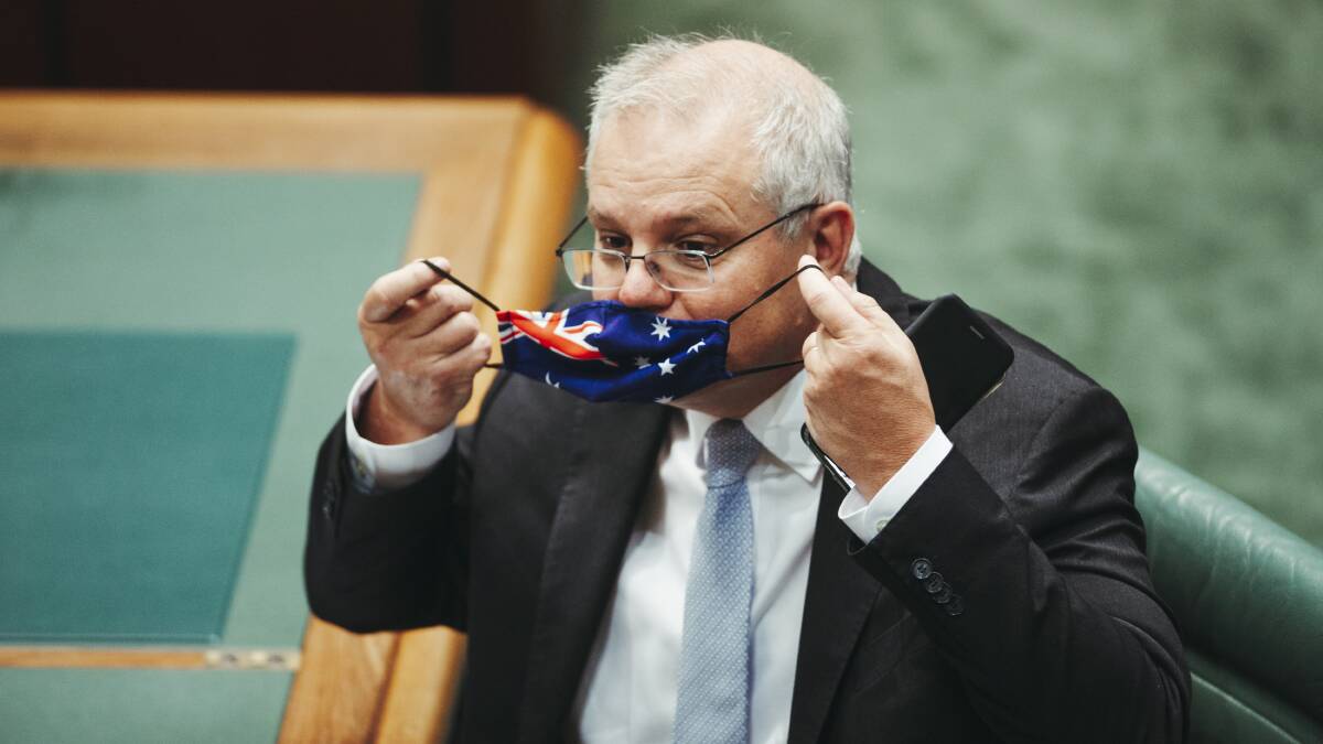 Scott Morrison as prime minister during the early years of the COVID-19 pandemic. Picture by Dion Georgopoulos