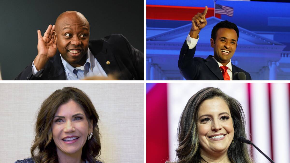 Leading candidates to be Donald Trump's running mate, clockwise from top left, Tim Scott, Vivek Ramaswamy, Elise Stefanik, and Kristi Noem. Pictures Shutterstock