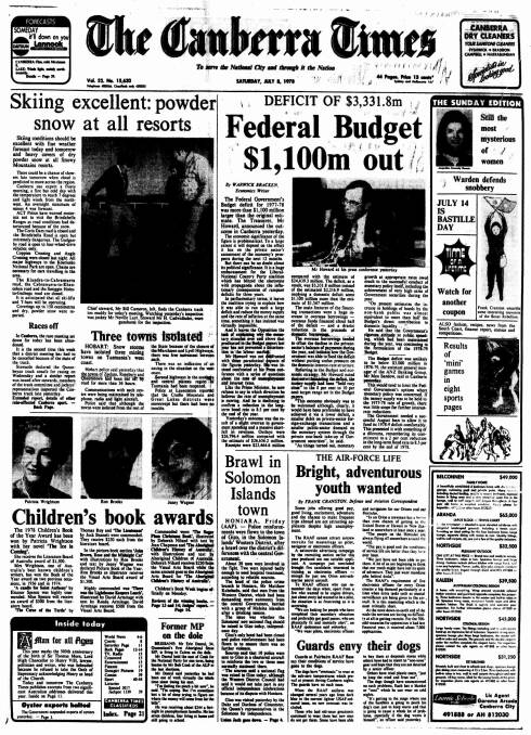 The front page of The Canberra Times on July 8, 1978.