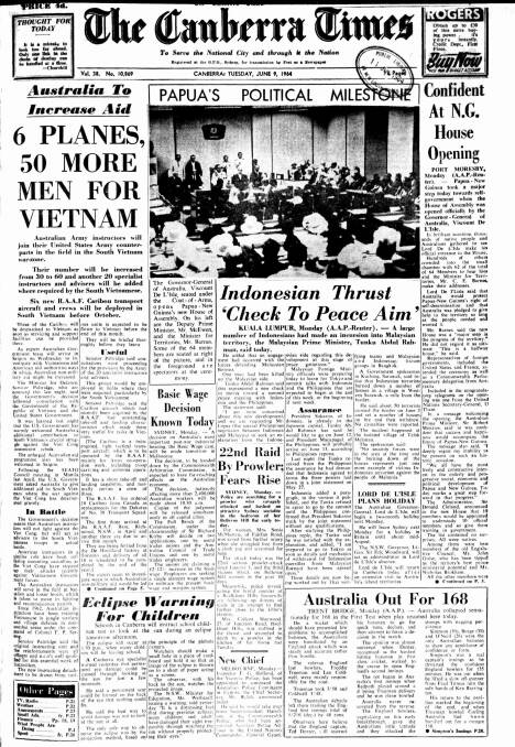 The front page of The Canberra Times on June 9, 1964.
