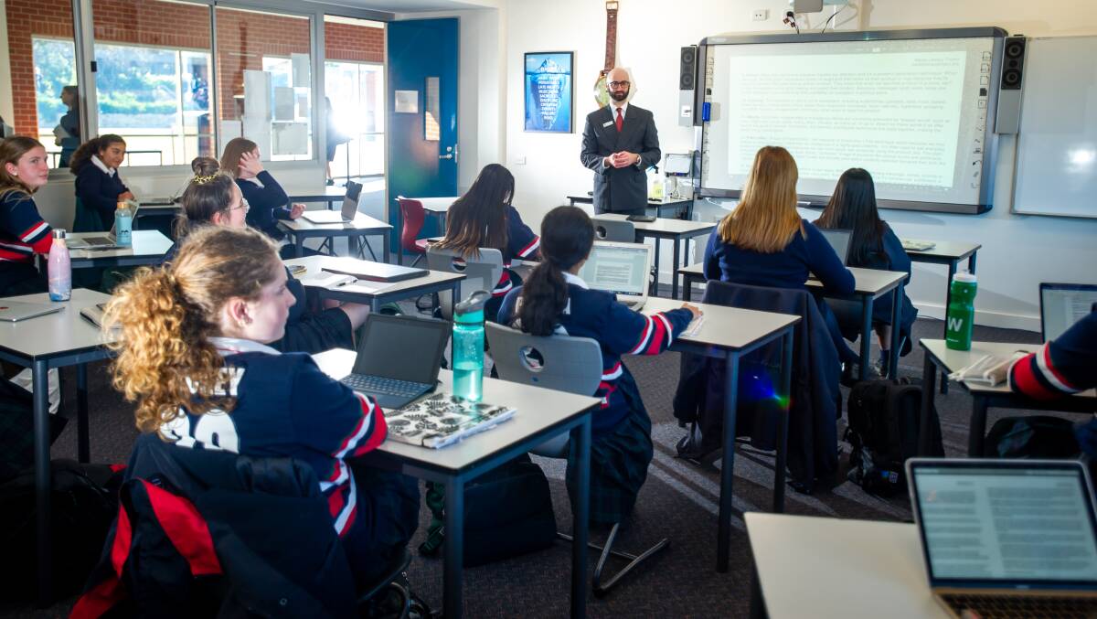 A socially-distanced English class at Canberra Girls Grammar. Picture: Karleen Minney