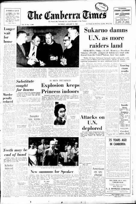 The Canberra Times front page from January 9, 1965