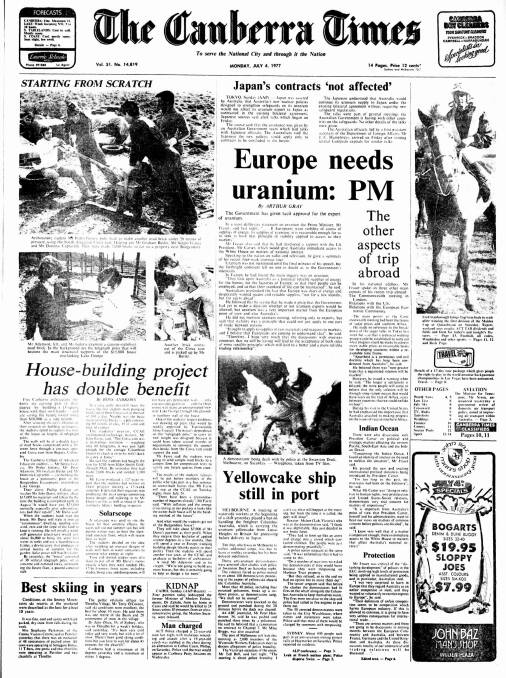 The front page of The Canberra Times on July 4, 1977.