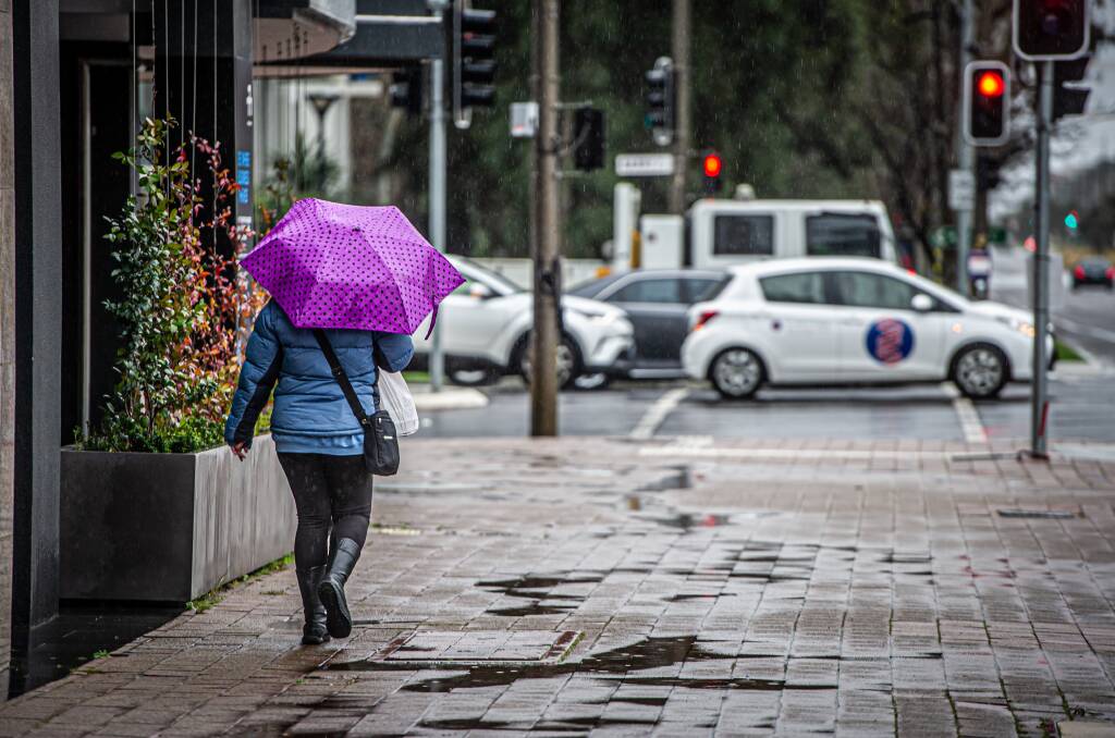 A pedestrian walking in the rain earlier this year. Picture: Karleen Minney