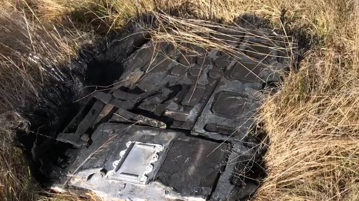 One of the pieces of space debris from SpaceX Crew-1 Trunk found in a NSW paddock about a year ago. Picture by Brad Tucker