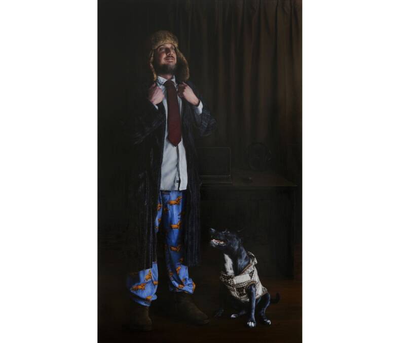 Holt artist Narelle Zeller's portrait of her husband Sam and their dog Boo is a finalist in WA's premier portrait prize, The Lester Prize. Picture: Supplied
