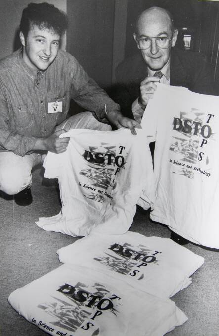 A second-year graphic design student pictured with defence science and technology organisations executive Ian Hagan on February 19, 1991. Picture: Colleen Petch