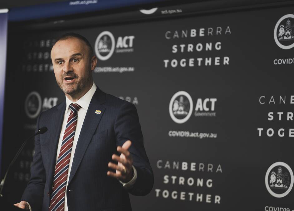 ACT Chief Minister Andrew Barr has suggested he may consider making COVID-19 vaccinations mandatory in some settings. Picture: Dion Georgopoulos