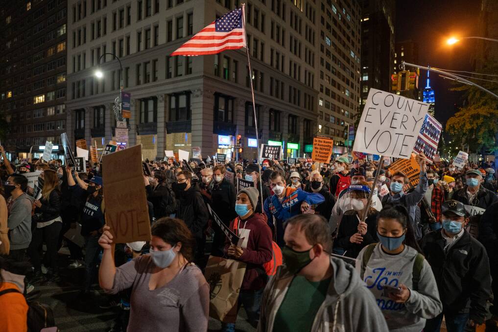 Protestors take to the streets as results of the presidential election remain uncertain on November 4, 2020 in New York City. Picture: David Dee Delgado/Getty Images)