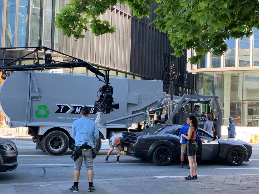Filming has begun in Civic for a new Liam Neeson movie. Picture: Peter Brewer