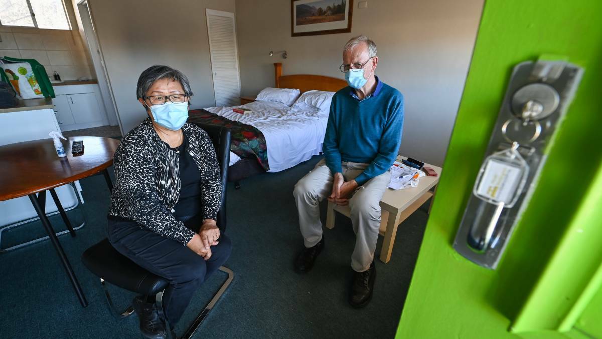 ACT residents Ross and Helen Muir have been stuck in Wodonga at the Wellington Motel. Picture: Mark Jesser/The Border Mail