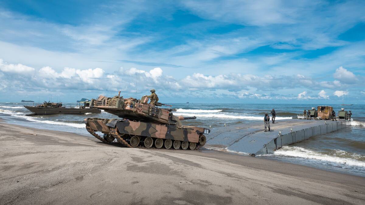 An Australian Army M1A1 Abrams Main Battle Tank from the 2nd Cavalry Regiment during an amphibious assault exercise on Exercise Alon as part of Indo-Pacific Endeavour 2023 in the Philippines. Picture Defence