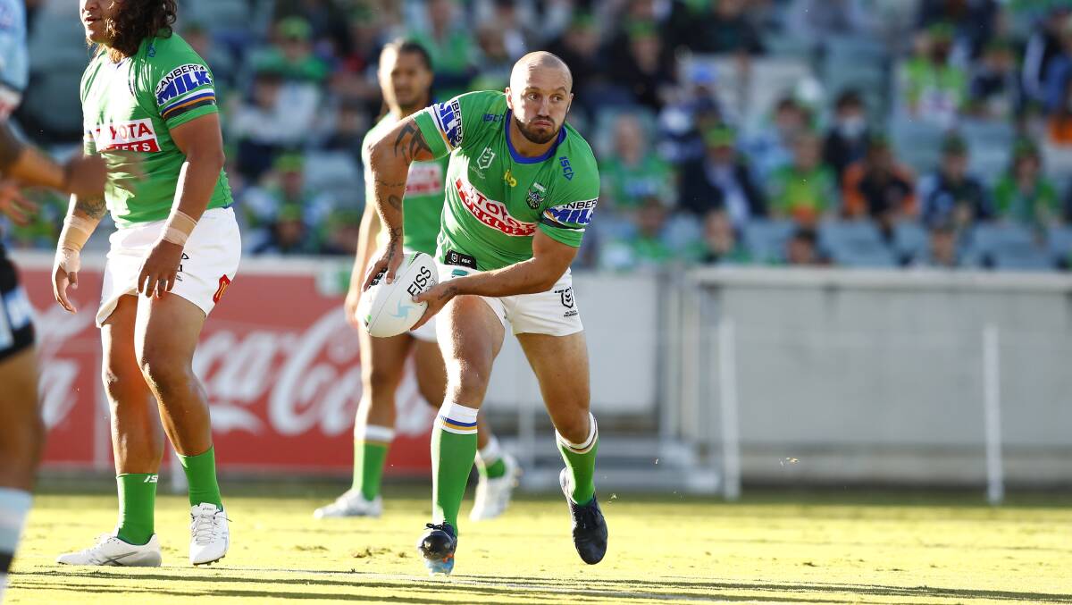 Josh Hodgson playing for the Canberra Raiders. Picture: Keegan Carroll