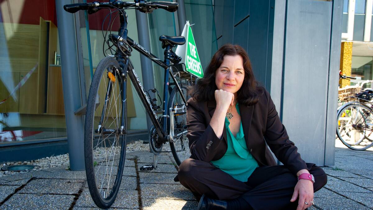 Greens MLA Jo Clay rides her bike to work most days. Picture: Elesa Kurtz