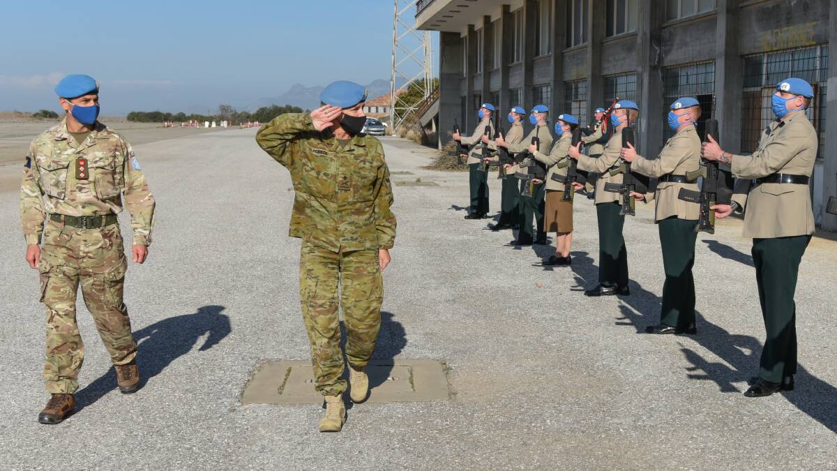 Major-General Pearce inspects the forces at the buffer zone in Cyprus. Picture: Department of Defence 