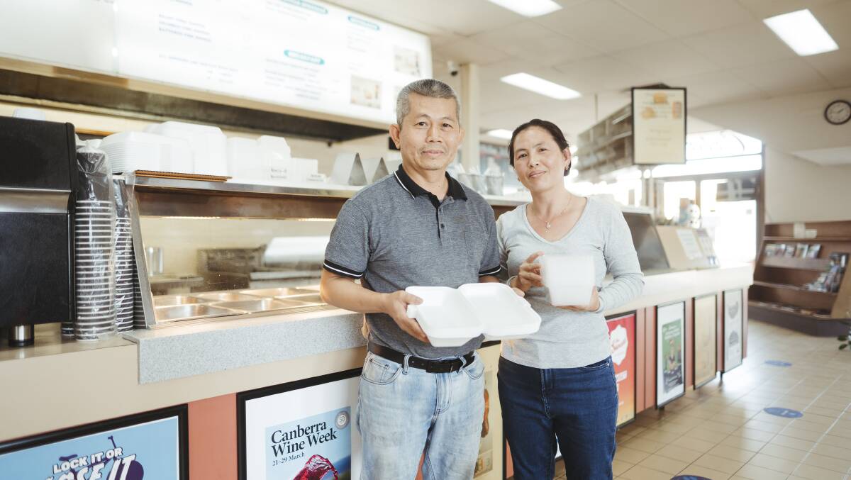 Owners of Oriana Snack Bar in Fyshwick Meng Ung and Lily Ung say they weren't aware of the single-use plastic ban. Picture: Dion Georgopoulos