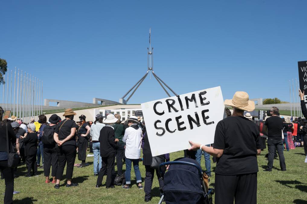 Protesters outside Parliament House on Monday. Picture: Jacque Gutterson