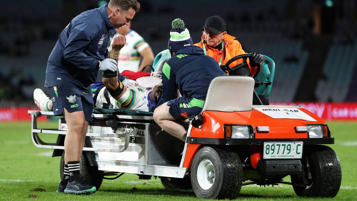 Raiders star Corey Harawira-Naera is out of hospital after being taken form the field following a seizure during last night's game. Picture Getty Images