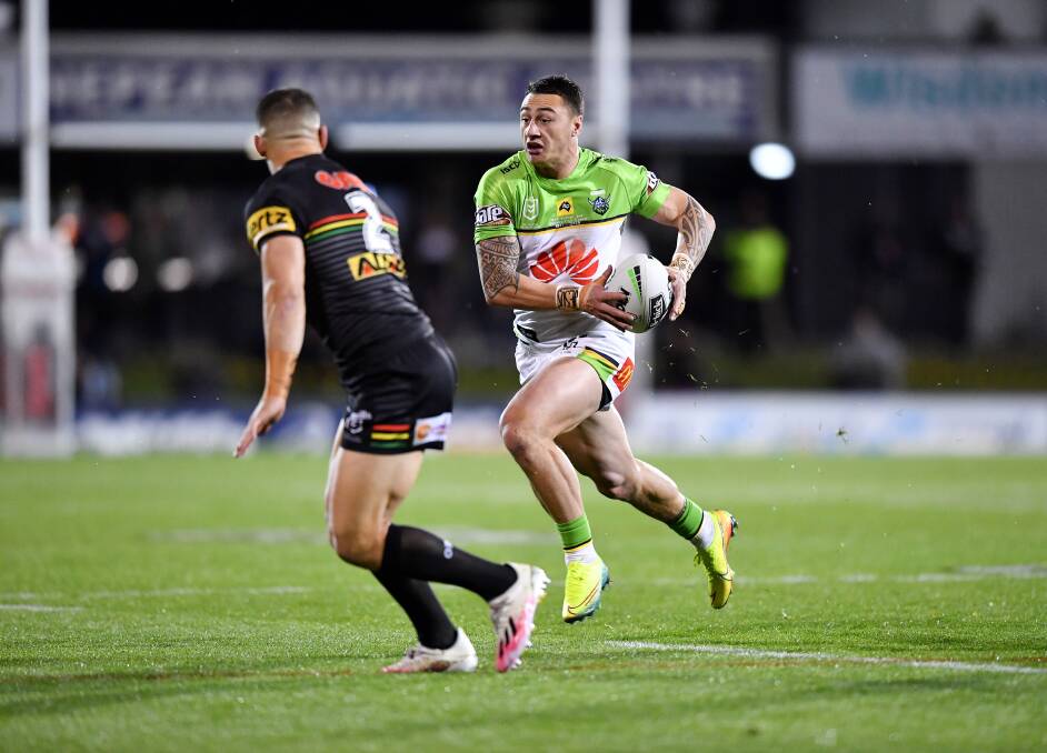 Raiders fullback Charnze Nicoll-Klokstad carried the Green Machine against the Panthers. Picture: NRL Imagery