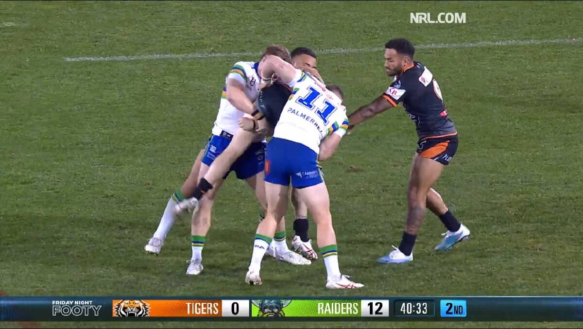 Raiders hooker Zac Woolford will happily pay his $2500 fine for a dangerous throw. Picture screenshot of nrl.com