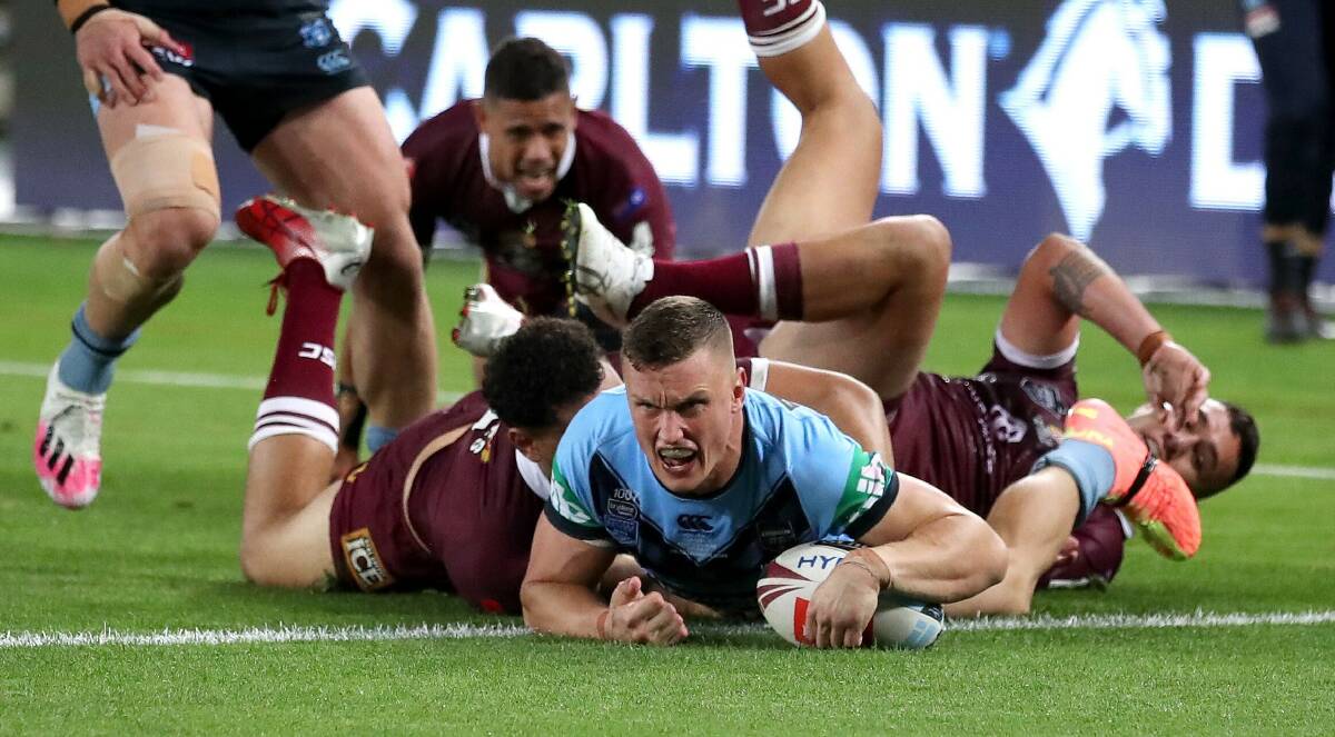 Raiders star Jack Wighton bounced back to score a try in the Blues' emphatic victory. Picture: Getty Images